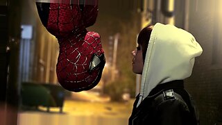 Wanita berkulit gelap memberikan blowjob yang penuh gairah kepada Spiderman di luar.